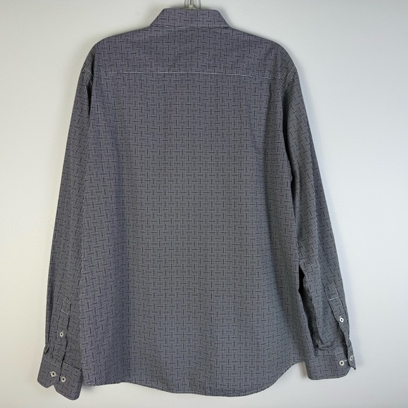 Bugatchi Long Sleeve Contrast Cuff Button Front Down Up Shirt XL Black White Dot - Picture 7 of 13